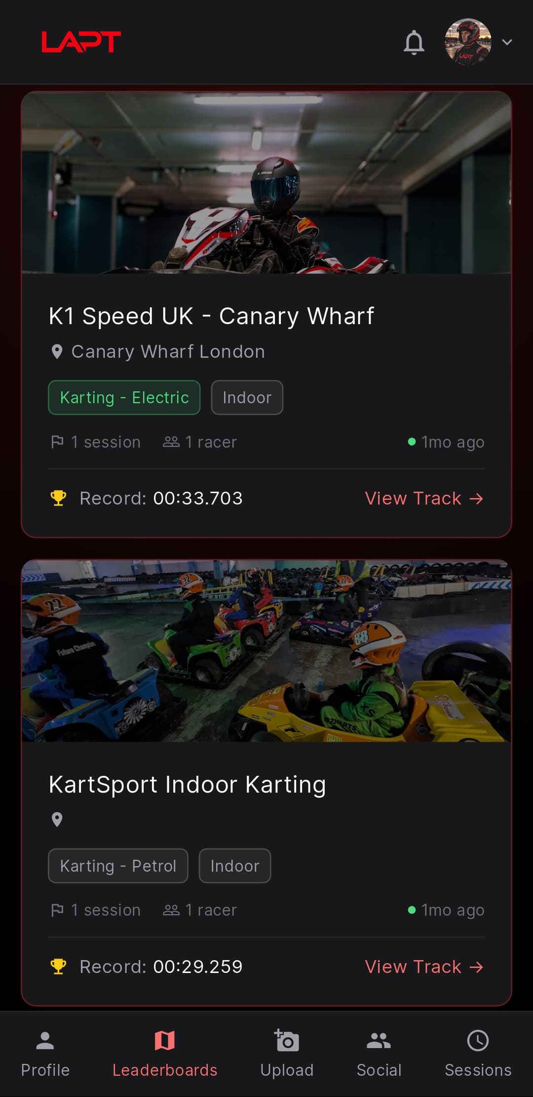 LAPT leaderboards screen
