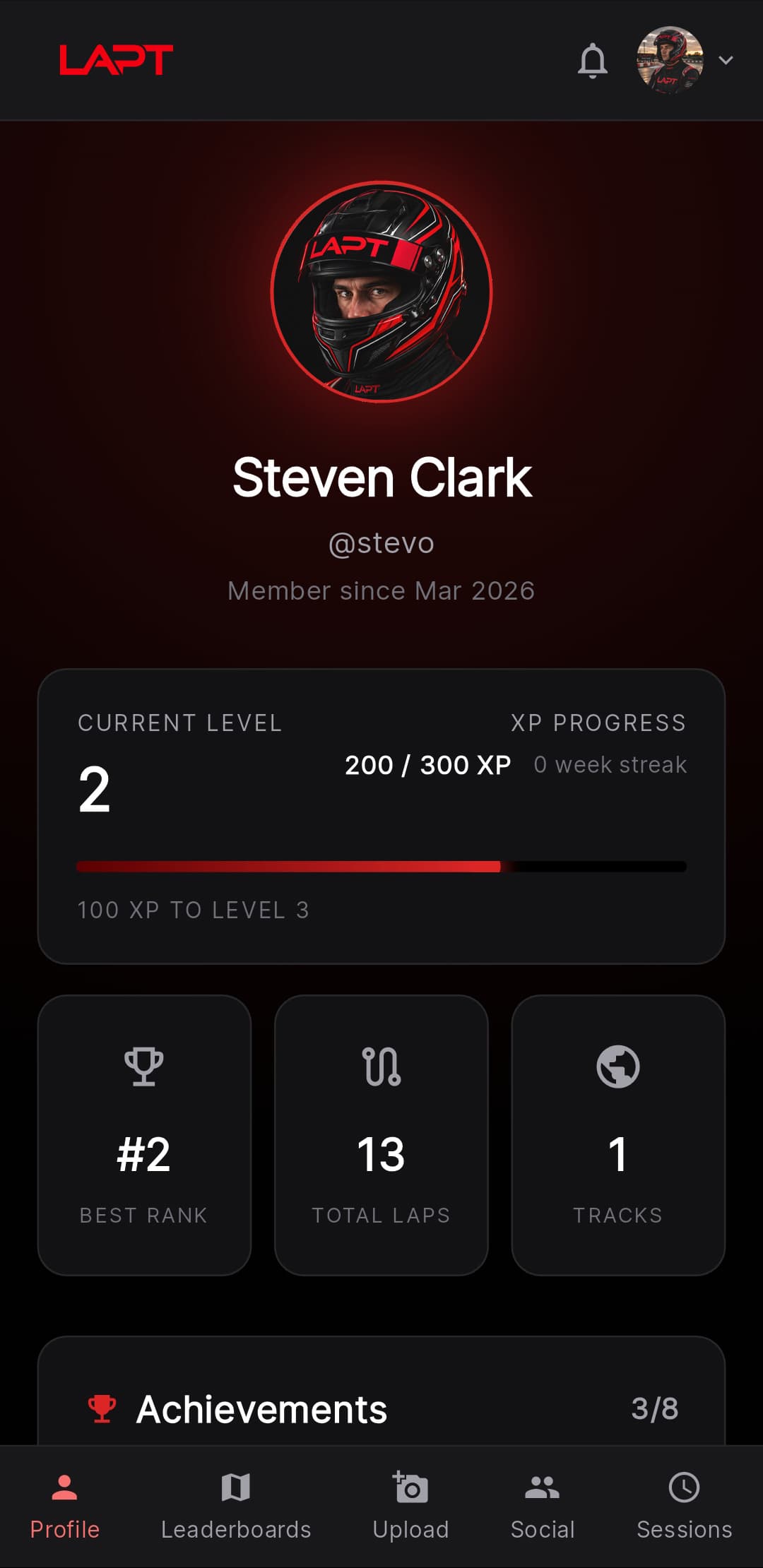 LAPT driver profile screen