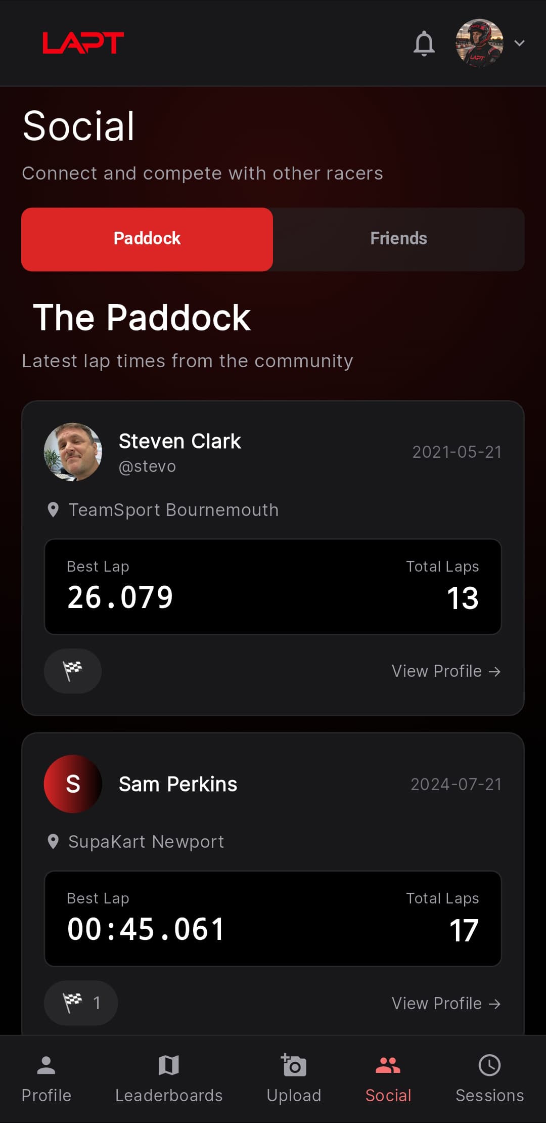 LAPT social feed screen